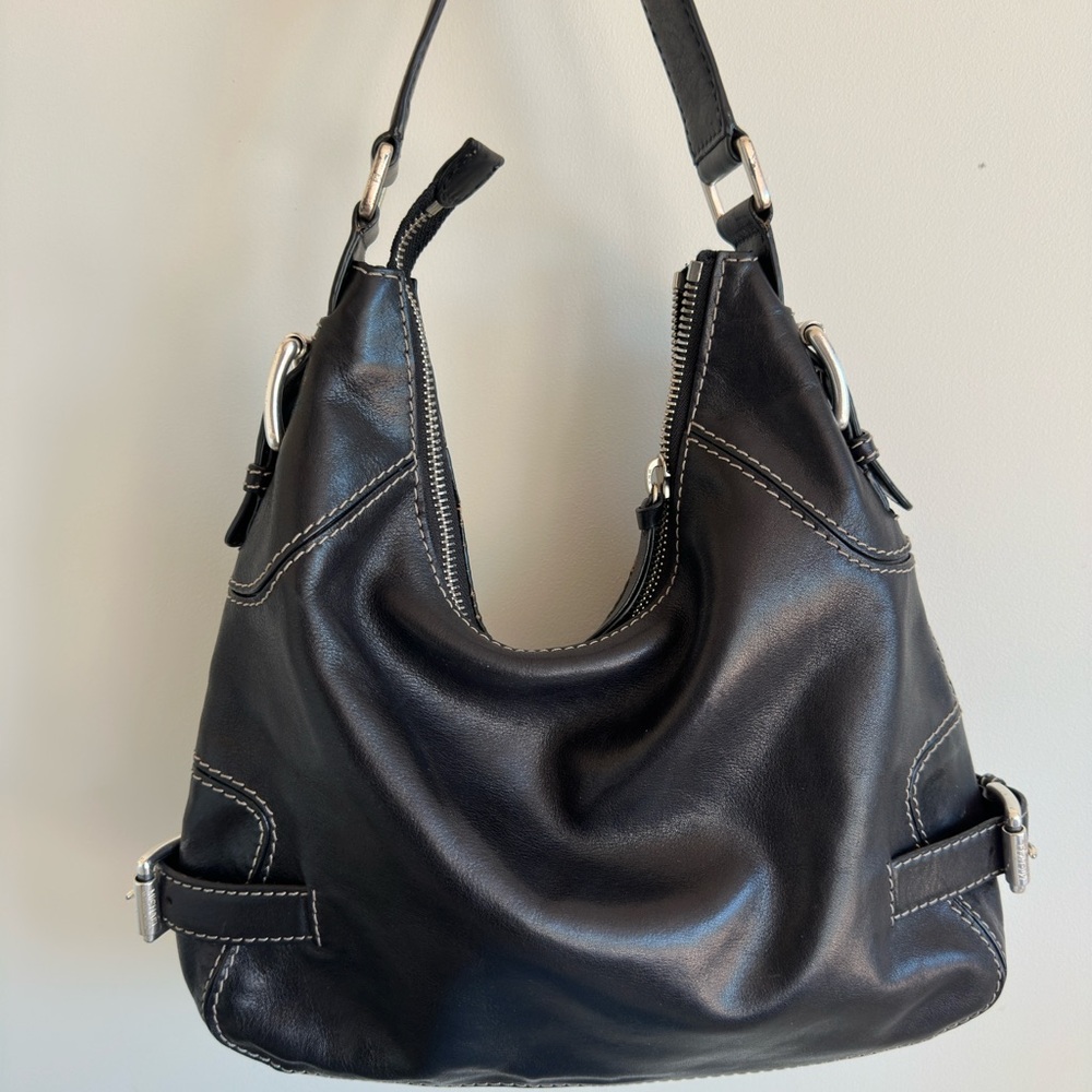 Michael Kors Black Leather Hobo Bag with Silver Accents